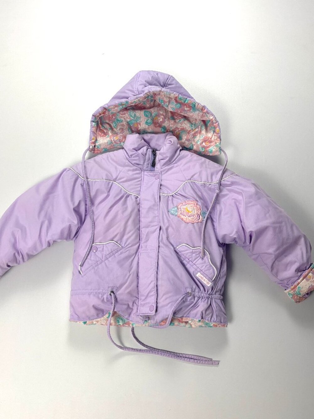 Vintage London Fog Youth Girls Winter Coat Pastel Purple Floral Sz 5-6 80s